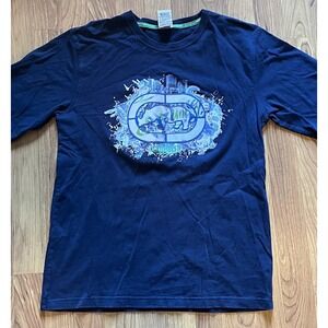 Ecko Unltd Navy "The Block Is Hot" T-Shirt Plastic Embroidered Graffiti Rhino XL